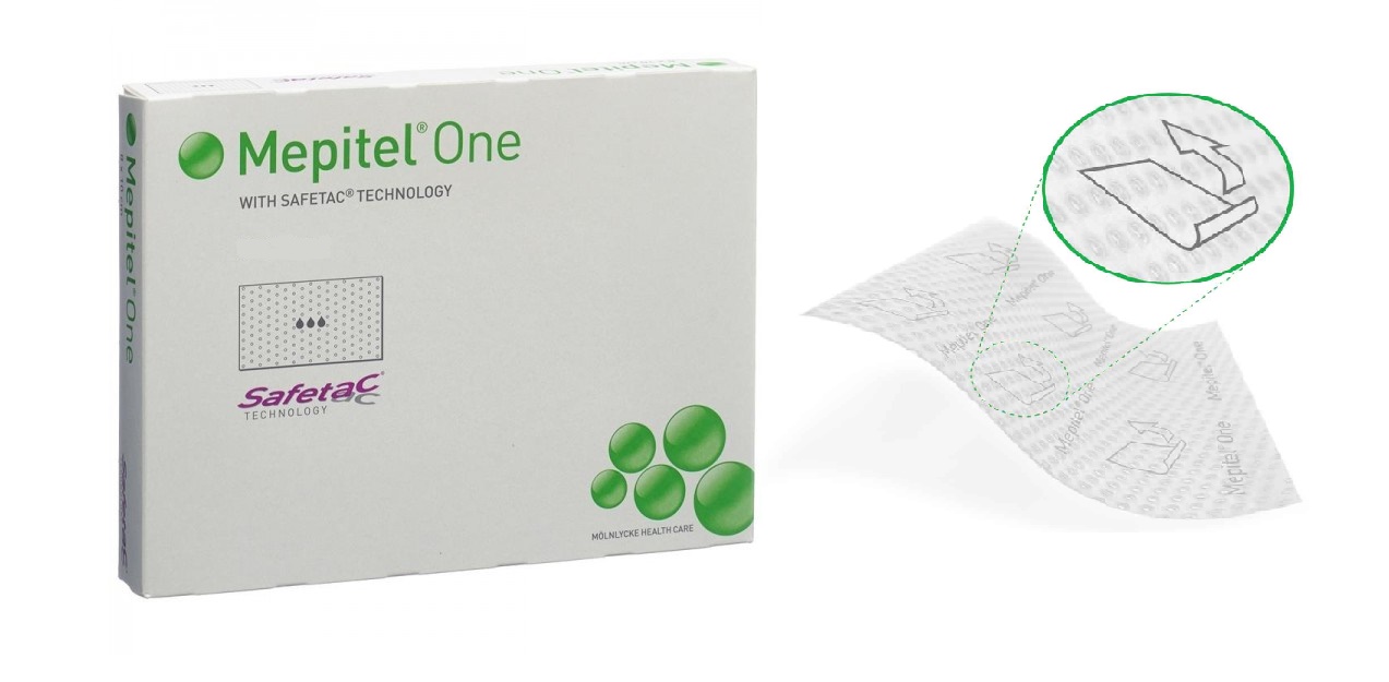 Zalfgaas siliconenhoudend, Mepitel One, Safetac, Non adhesive, Steriel, Molnlycke