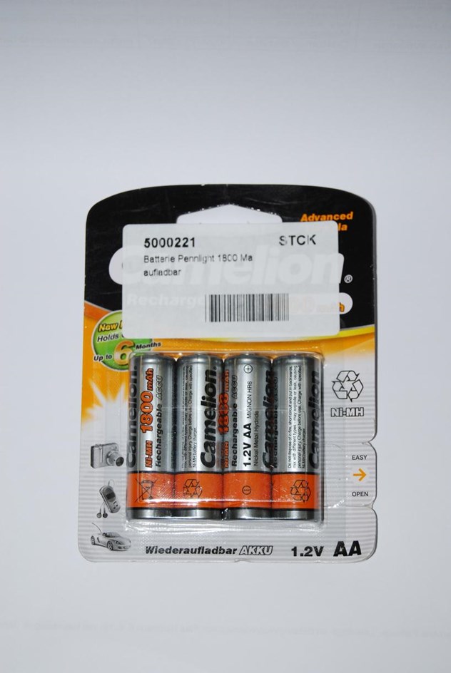 Batterijen,  Oplaadbaar, Pennlight, AAA, 1800 Ma.