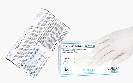 Onderzoekshandschoen, Viawant, Nitril Pro White (Anti-Allergie), Huismerk