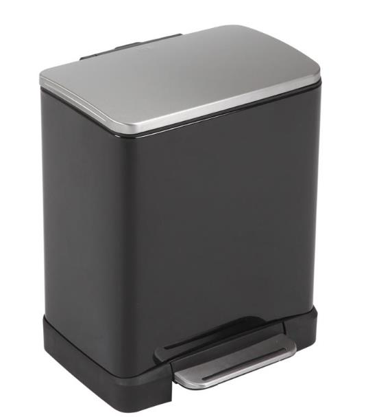 Afvalbak, Vuilnisbak, Pedaalemmer, Zwart met rvs deksel, Eko, E-Cube
