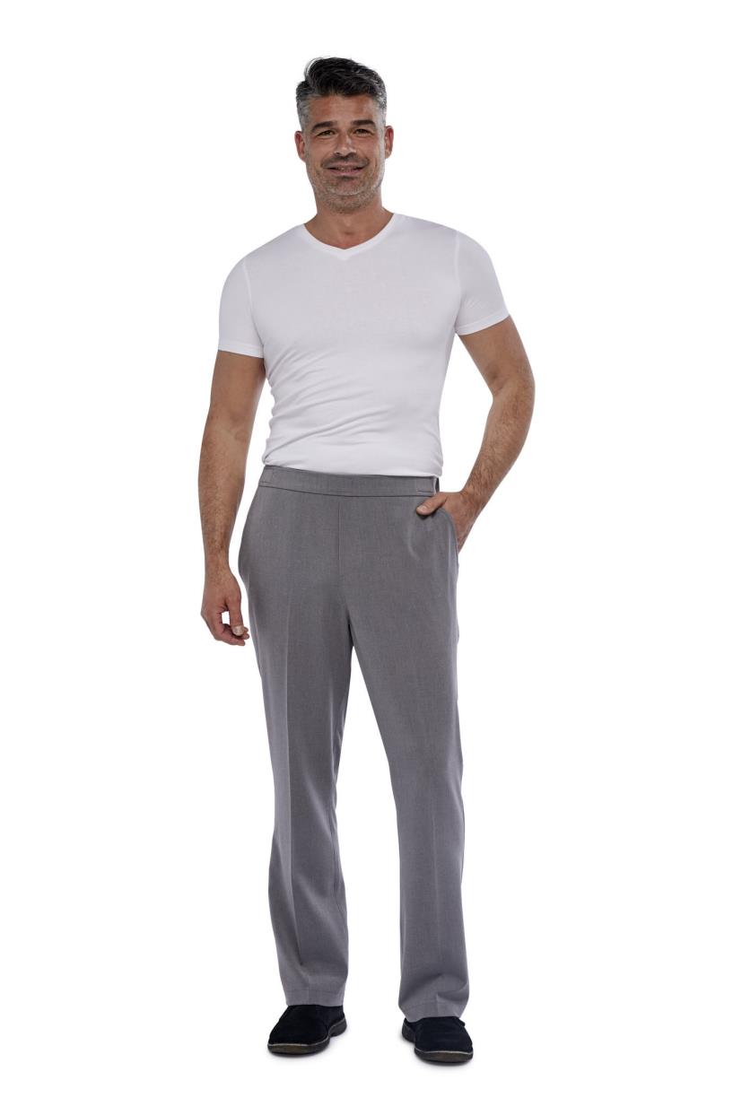 Heren pantalon, Elastische band en klep als voorstuiting