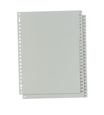 *IndX numerieke tabbladen, A4, PP, grijs, 23-gaats, per 52 tabs