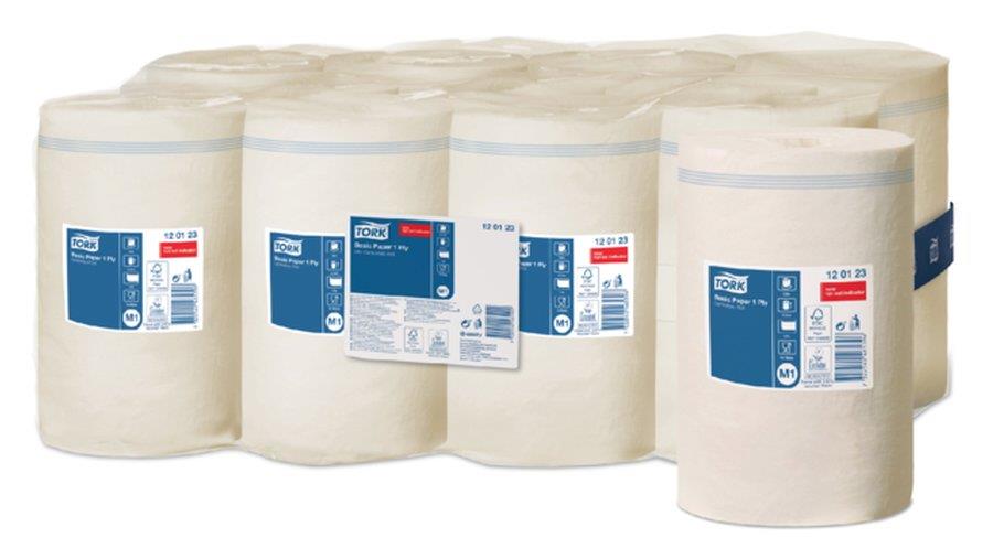 Poetsrol,  Mini Centerfeed, Wit, 1 Laags, Basic M1, Tork