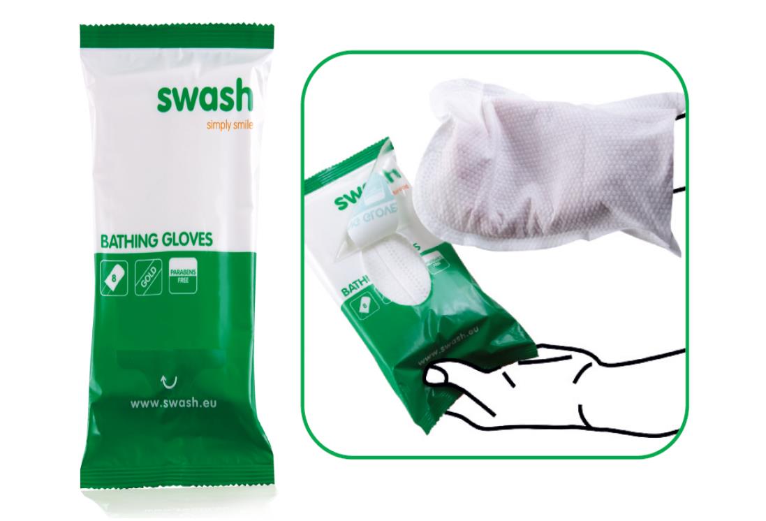 Disposable washandje, Swash gold gloves, geparfumeerd, Arion, (5-pack)