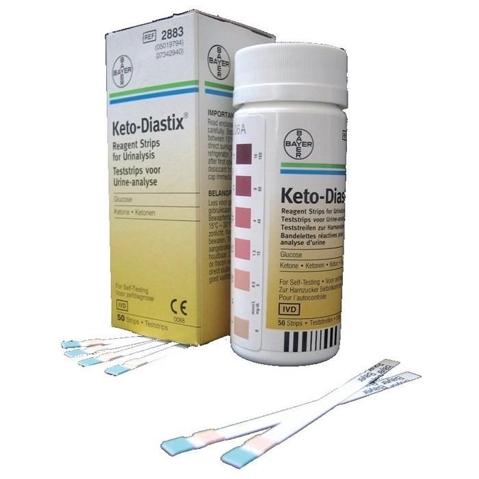 Urine Teststrips, Keto Diastix, Ketonen en Glucose, Bayer