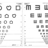 Oogheelkunde, Visuskaart, LEA Symbols, Tumbling E, Dubbelzijdig Oogheelkunde, Visuskaart, LEA Symbols, Tumbling E, Dubbelzijdig
