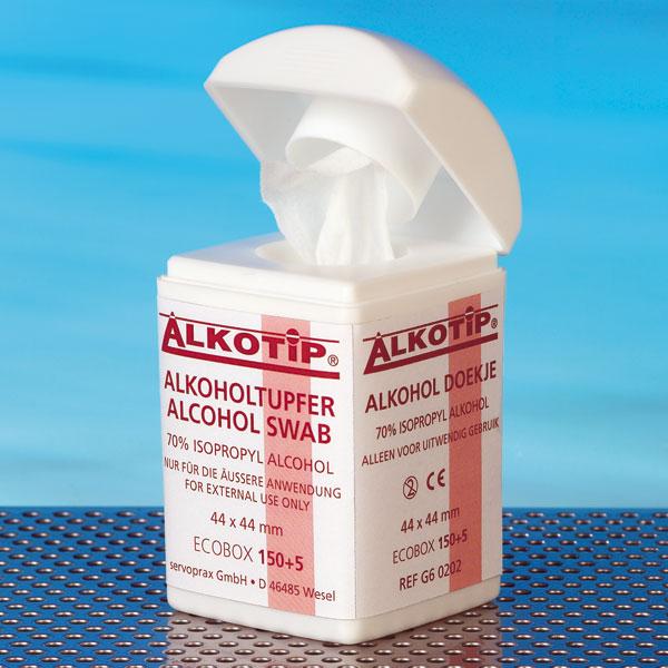 Alcoholdeppers, Dispenser met Alkotip, doekjes, 70% Isopropyl alcohol